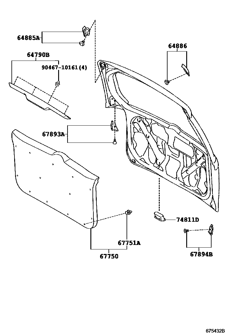 Toyota COROLLA 背门板和背门玻璃 EPC diagram — 675432B