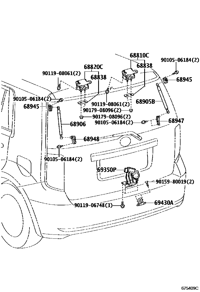 Toyota COROLLA 背门锁和背门把手 EPC diagram — 675409C