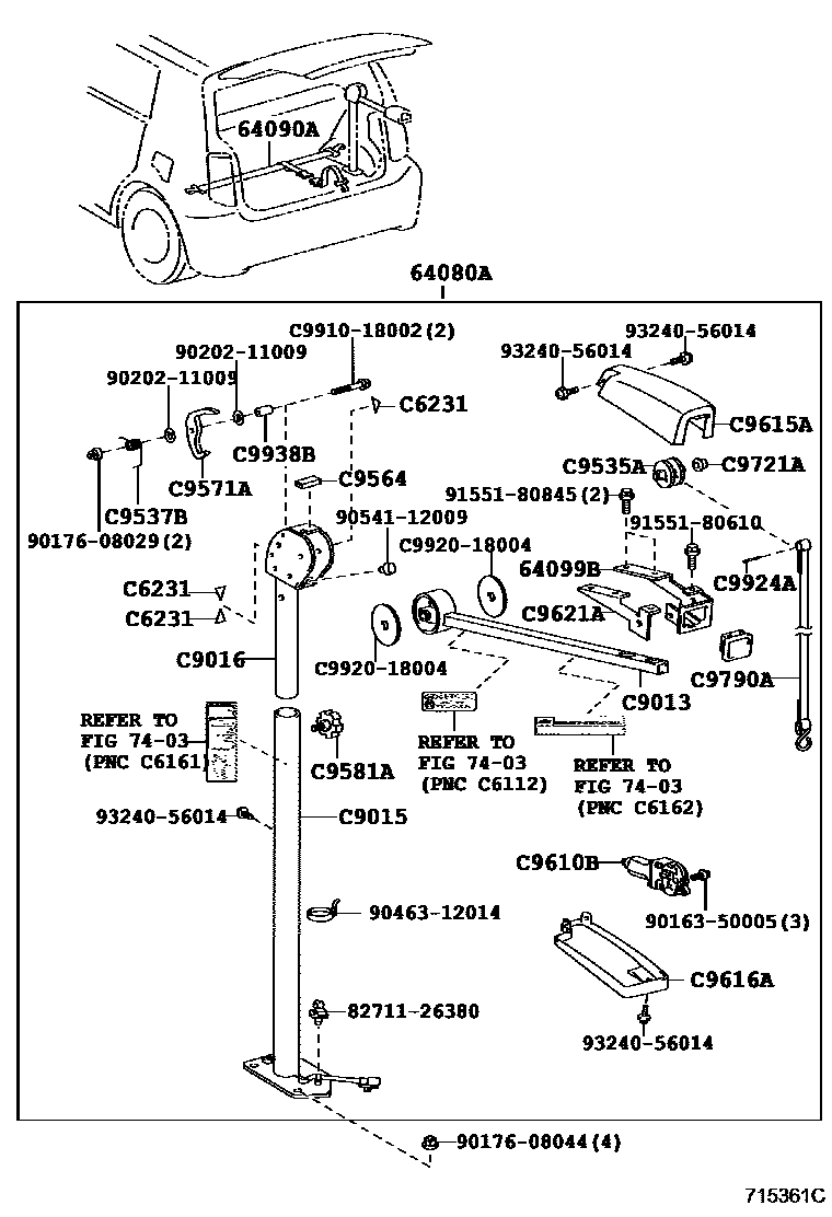 Toyota COROLLA 倾斜装置和电动举升机 EPC diagram — 715361C