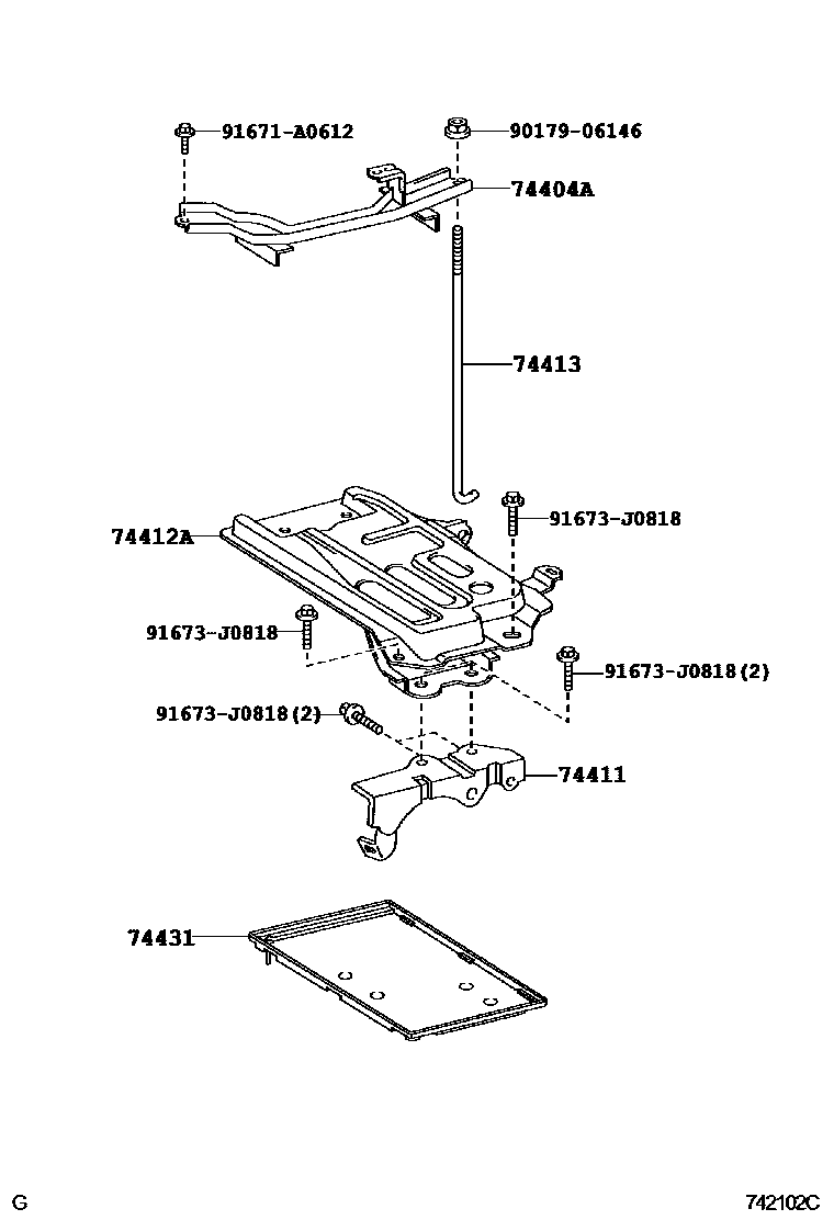Toyota COROLLA battery holder EPC diagram — 742102C