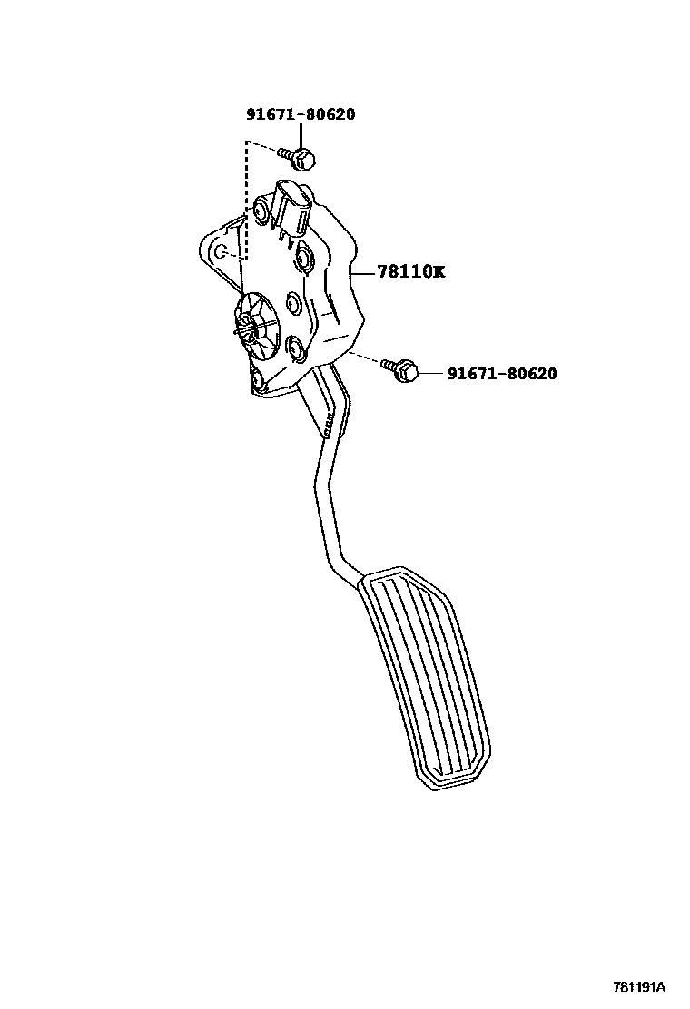 Toyota COROLLA accelerator pedal connecting rod EPC diagram — 781191A