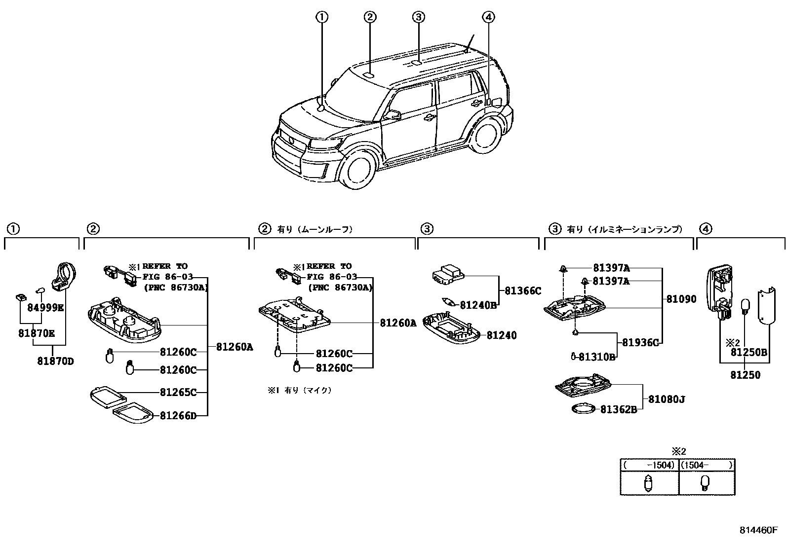 Toyota COROLLA 车内灯 EPC diagram — 814460F