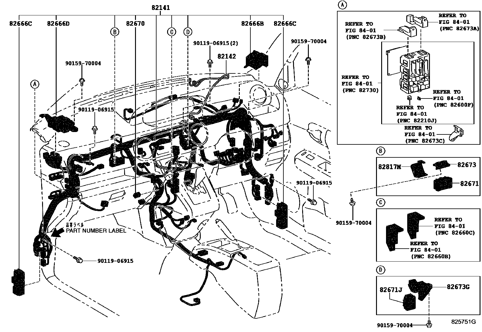 Toyota COROLLA 线束和卡夹 EPC diagram — 825751G