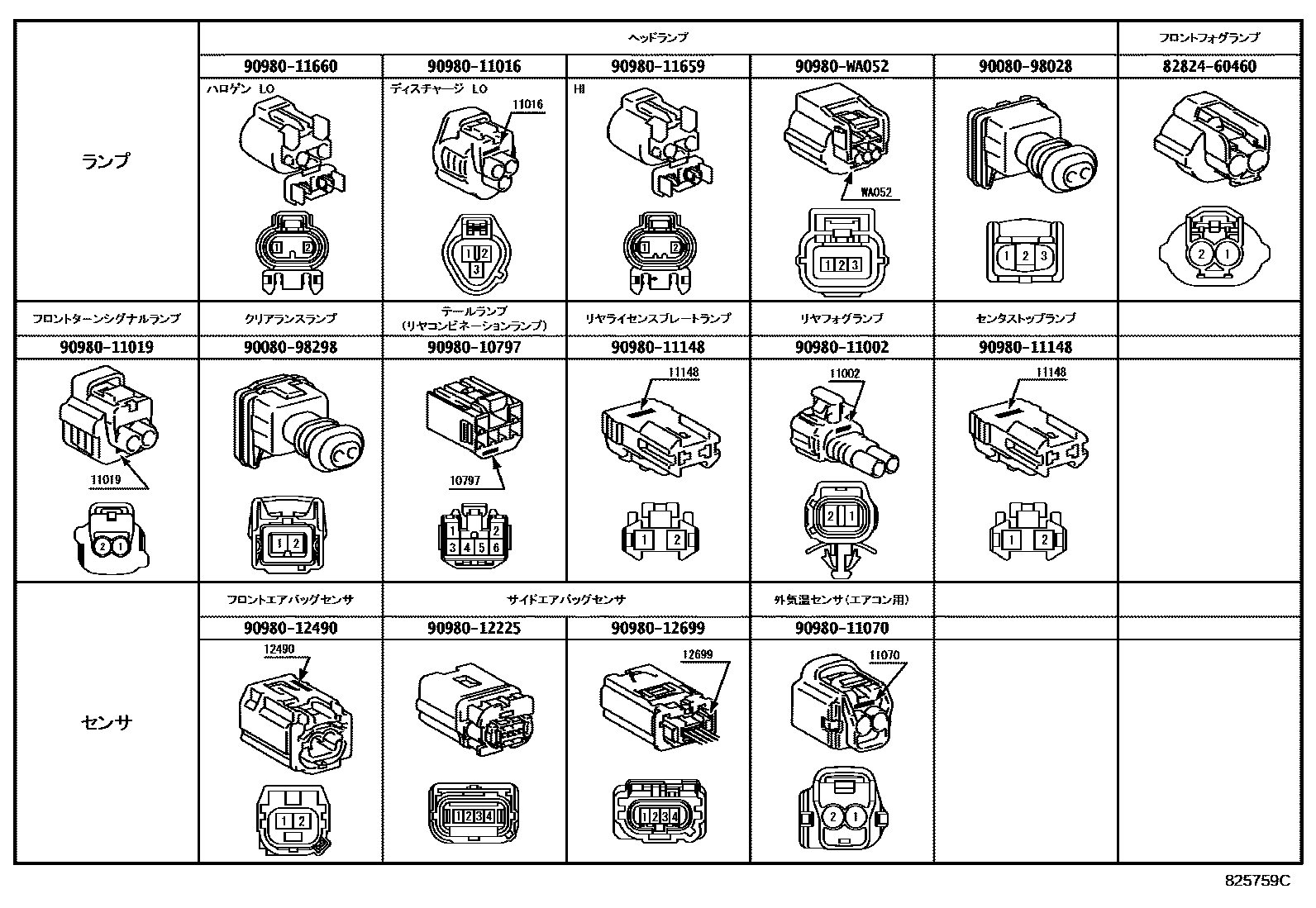 Toyota COROLLA 线束和卡夹 EPC diagram — 825759C
