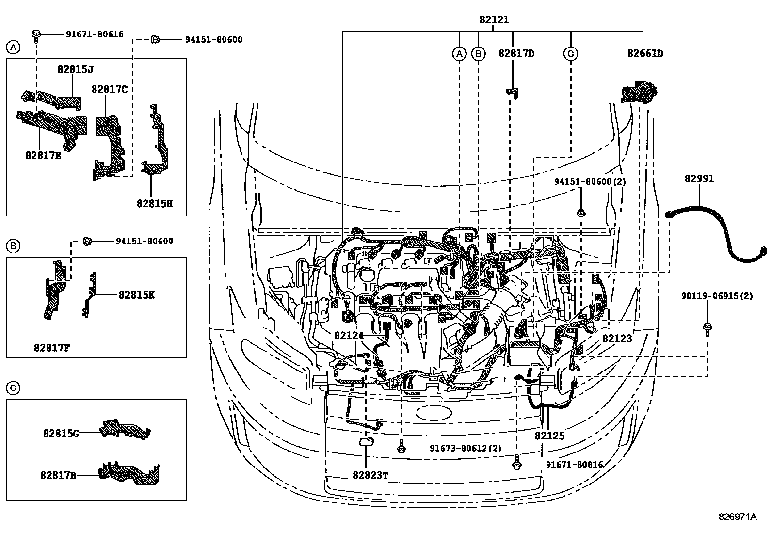 Toyota COROLLA 线束和卡夹 EPC diagram — 826971A