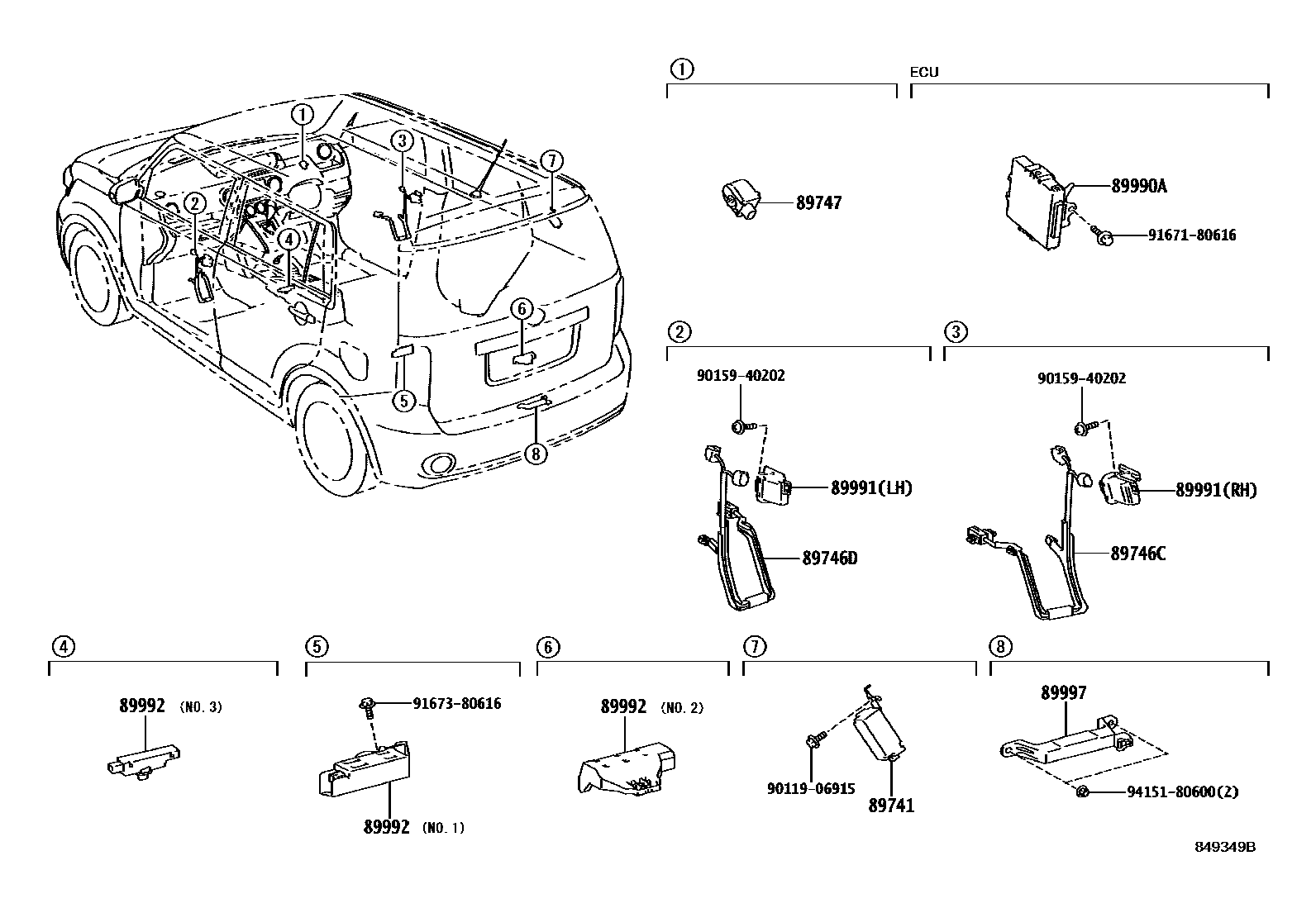 Toyota COROLLA 遥控门锁 EPC diagram — 849349B