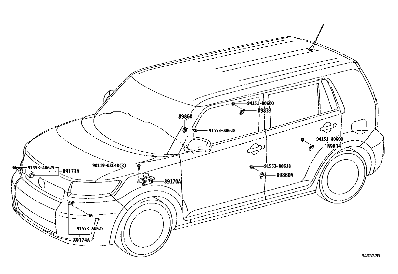 Toyota COROLLA 空气囊 EPC diagram — 849332B