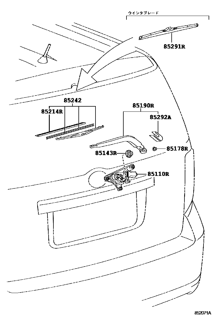 Toyota COROLLA 后刮水器 EPC diagram — 852071A