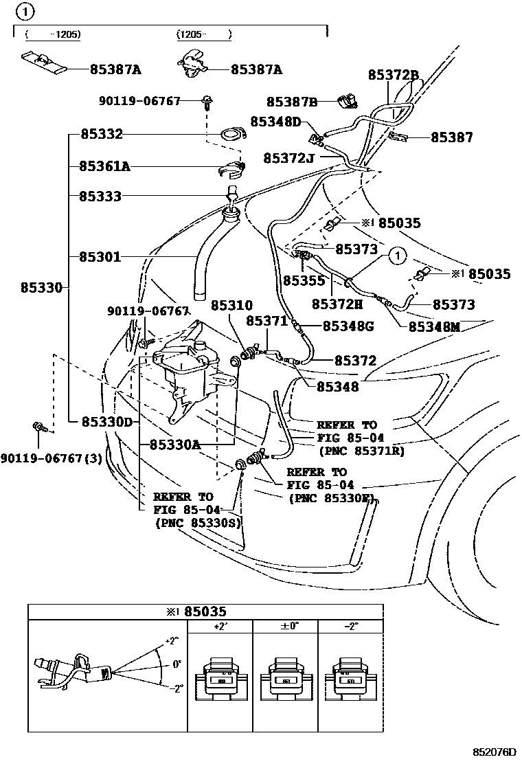 Toyota COROLLA 挡风玻璃清洗器 EPC diagram — 852076D