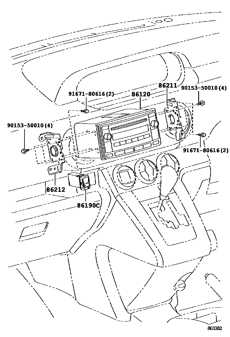 Toyota COROLLA 收音机、放大器和冷凝器 EPC diagram — 863382