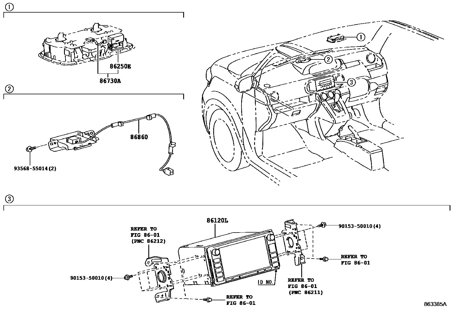 Toyota COROLLA 导航和前监视器显示屏 EPC diagram — 863385A