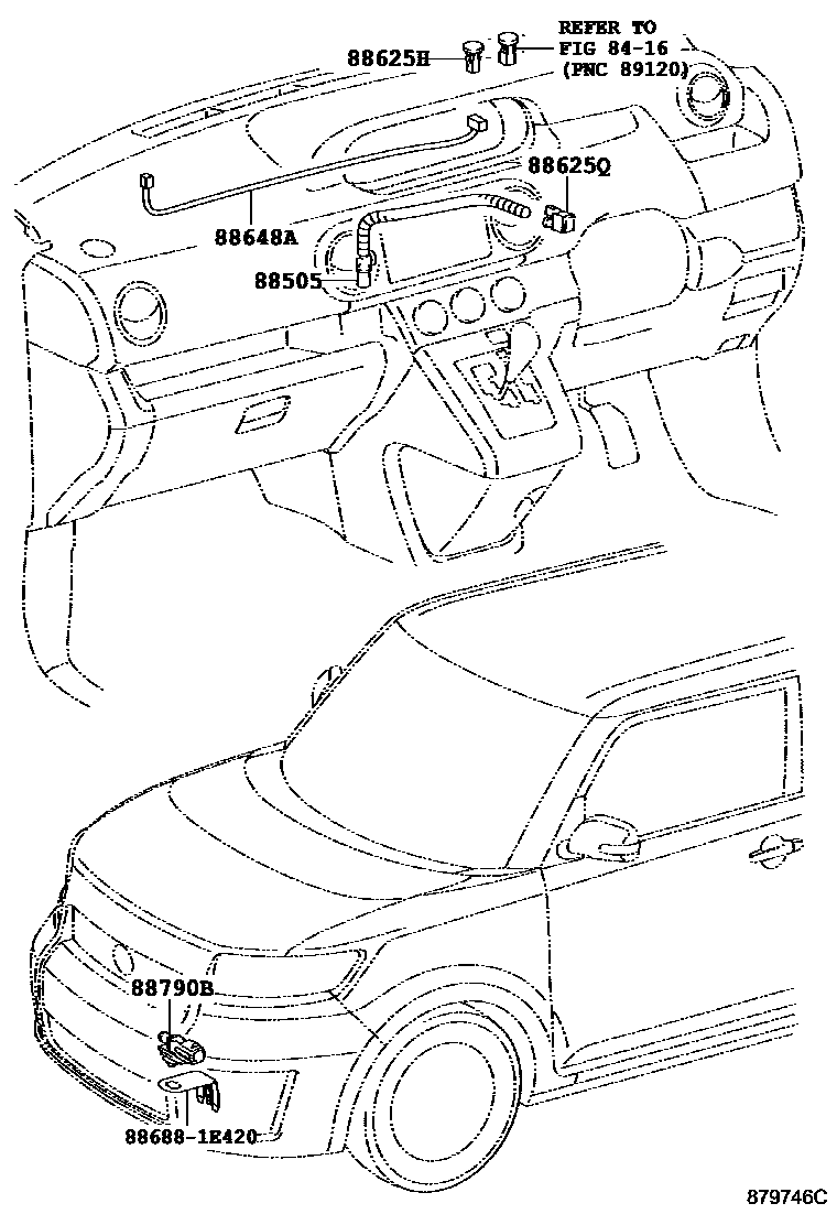 Toyota COROLLA 暖风和空调系统 - 控制器和风管 EPC diagram — 879746C