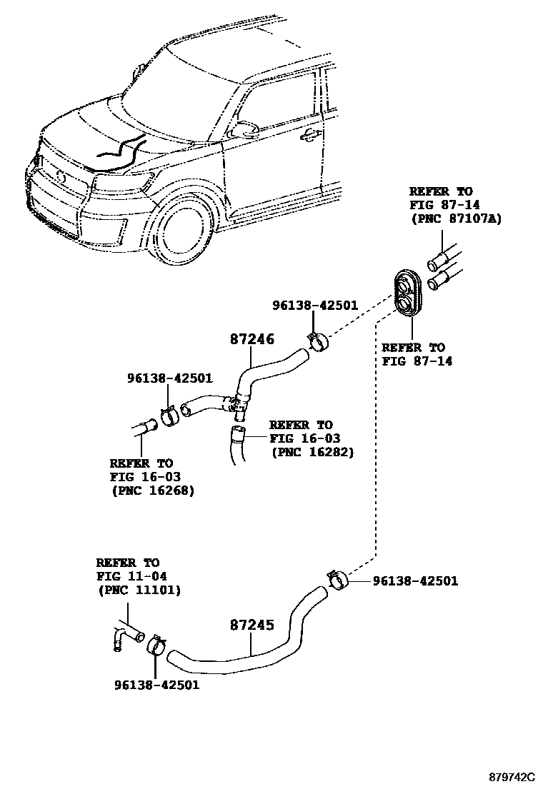 Toyota COROLLA 暖风和空调系统 - 水管 EPC diagram — 879742C