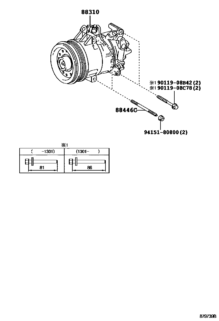 Toyota COROLLA Heating & Air Conditioning - Compressor EPC diagram — 879739B