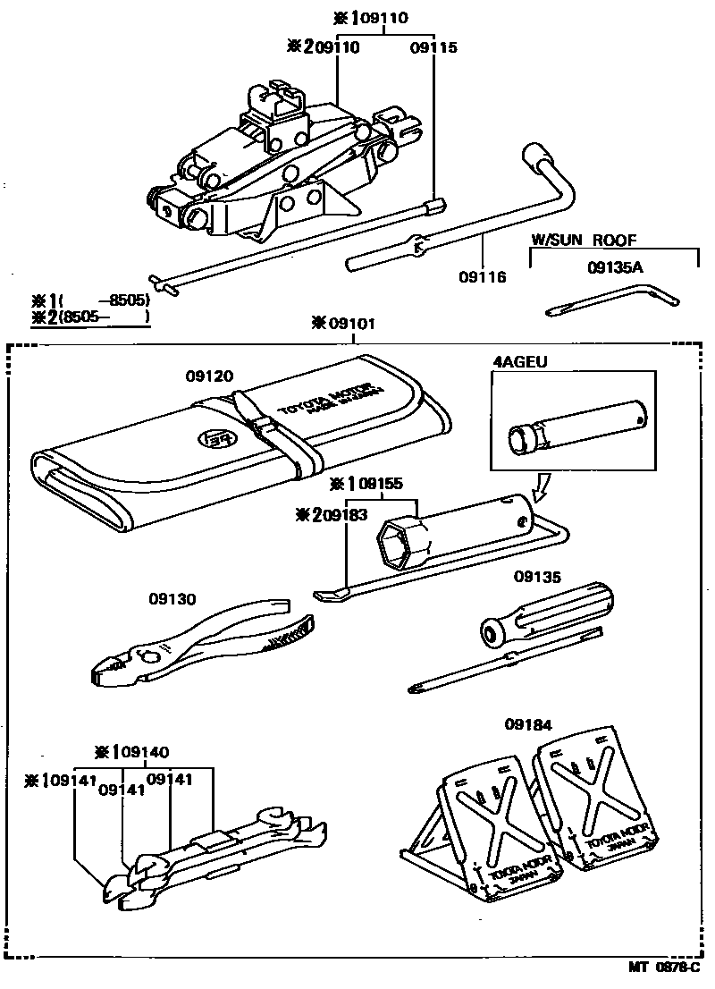 Toyota COROLLA Standard Tools EPC diagram — MT0878C