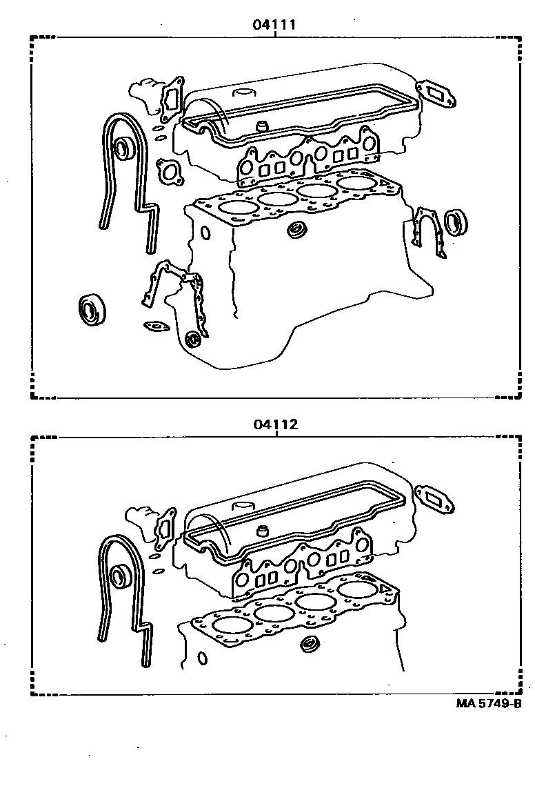 Toyota COROLLA Engine Overhaul Gasket Kit EPC diagram — MA5749B