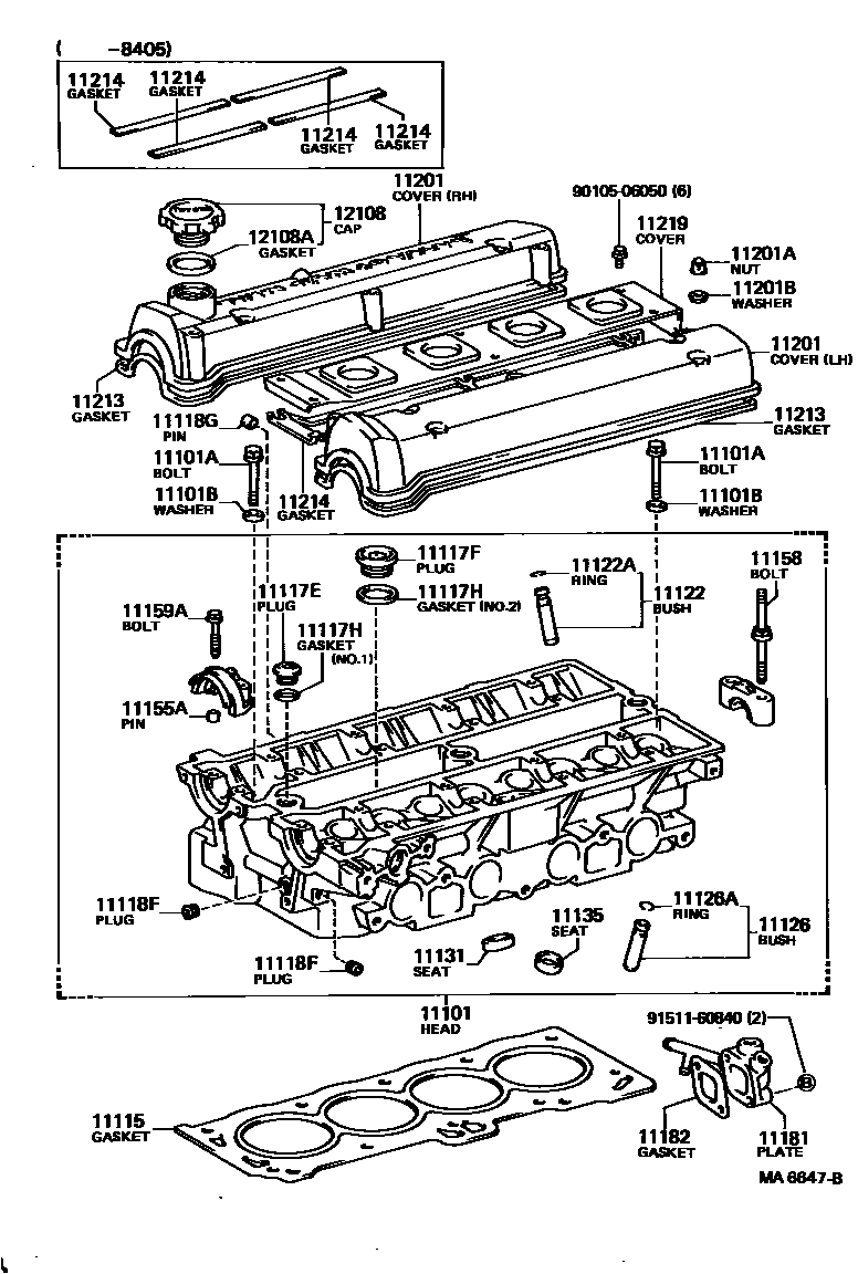 Toyota COROLLA Cylinder Head EPC diagram — MA6647B
