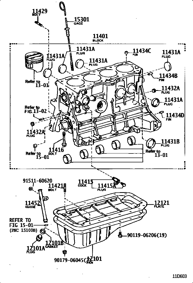 Toyota COROLLA Cylinder Block EPC diagram — 11D603