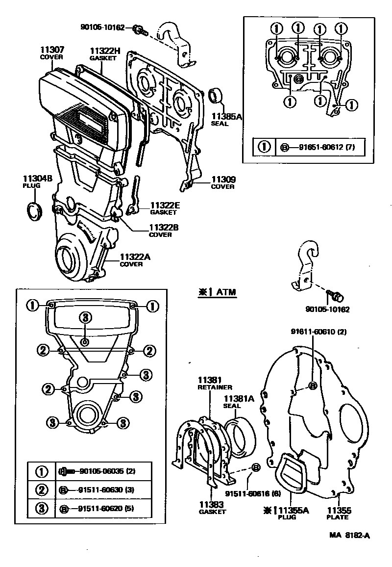 Toyota COROLLA Timing Gear Cover & Rear End Plate EPC diagram — MA8182A