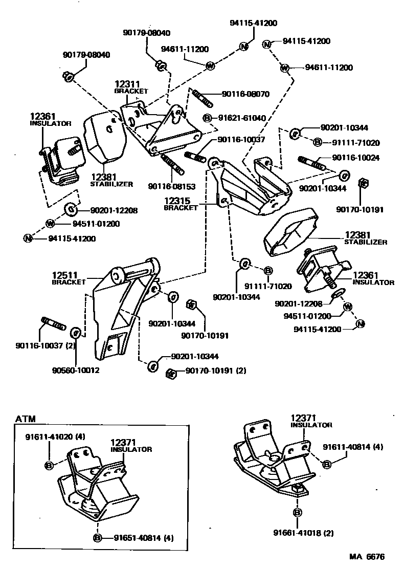 Toyota COROLLA Engine Mounting EPC diagram — MA6676