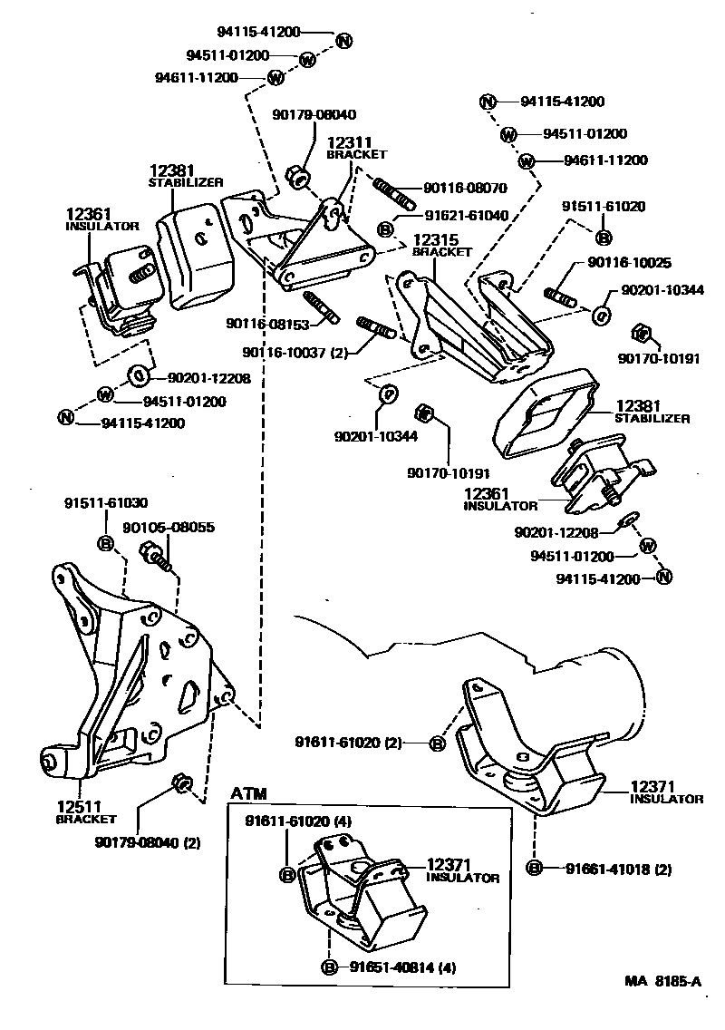 Toyota COROLLA Engine Mounting EPC diagram — MA8185A