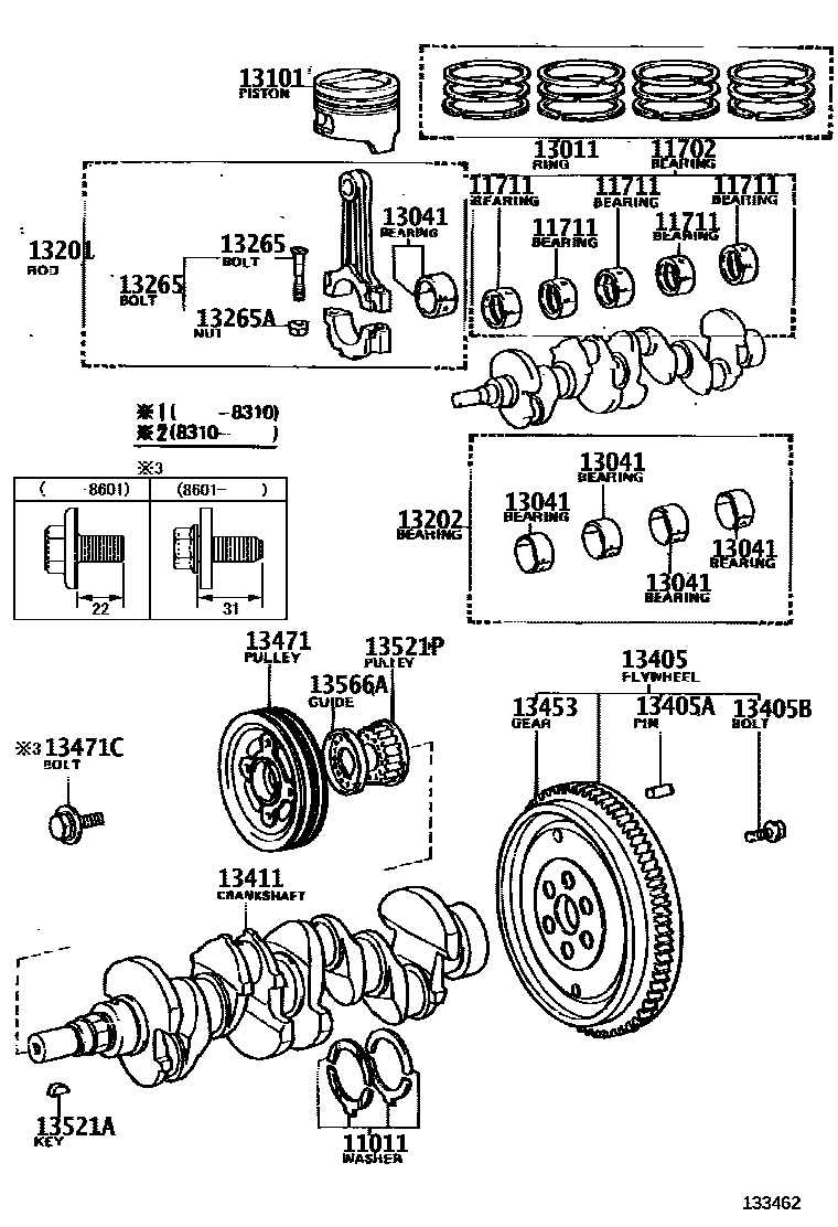 Toyota COROLLA Crankshaft & Piston EPC diagram — 133462