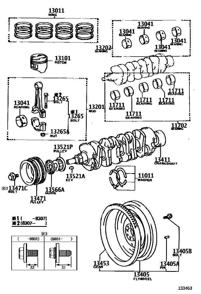 Toyota COROLLA Crankshaft & Piston EPC diagram — 133463