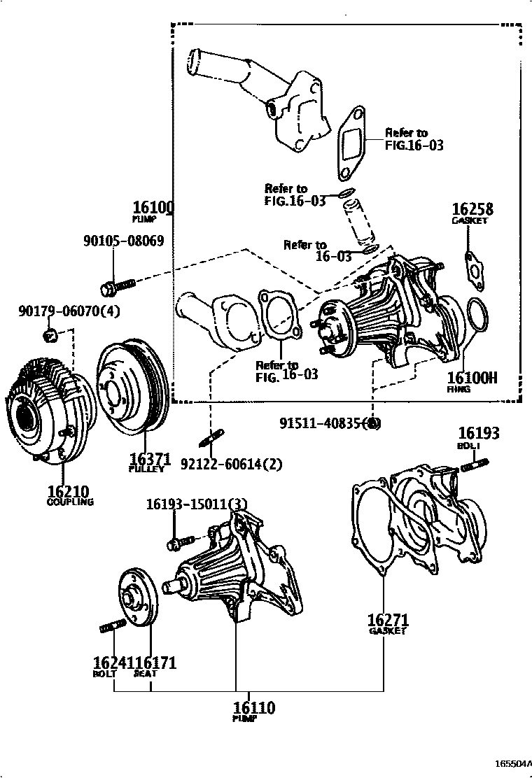 Toyota COROLLA Water Pump EPC diagram — 165504A