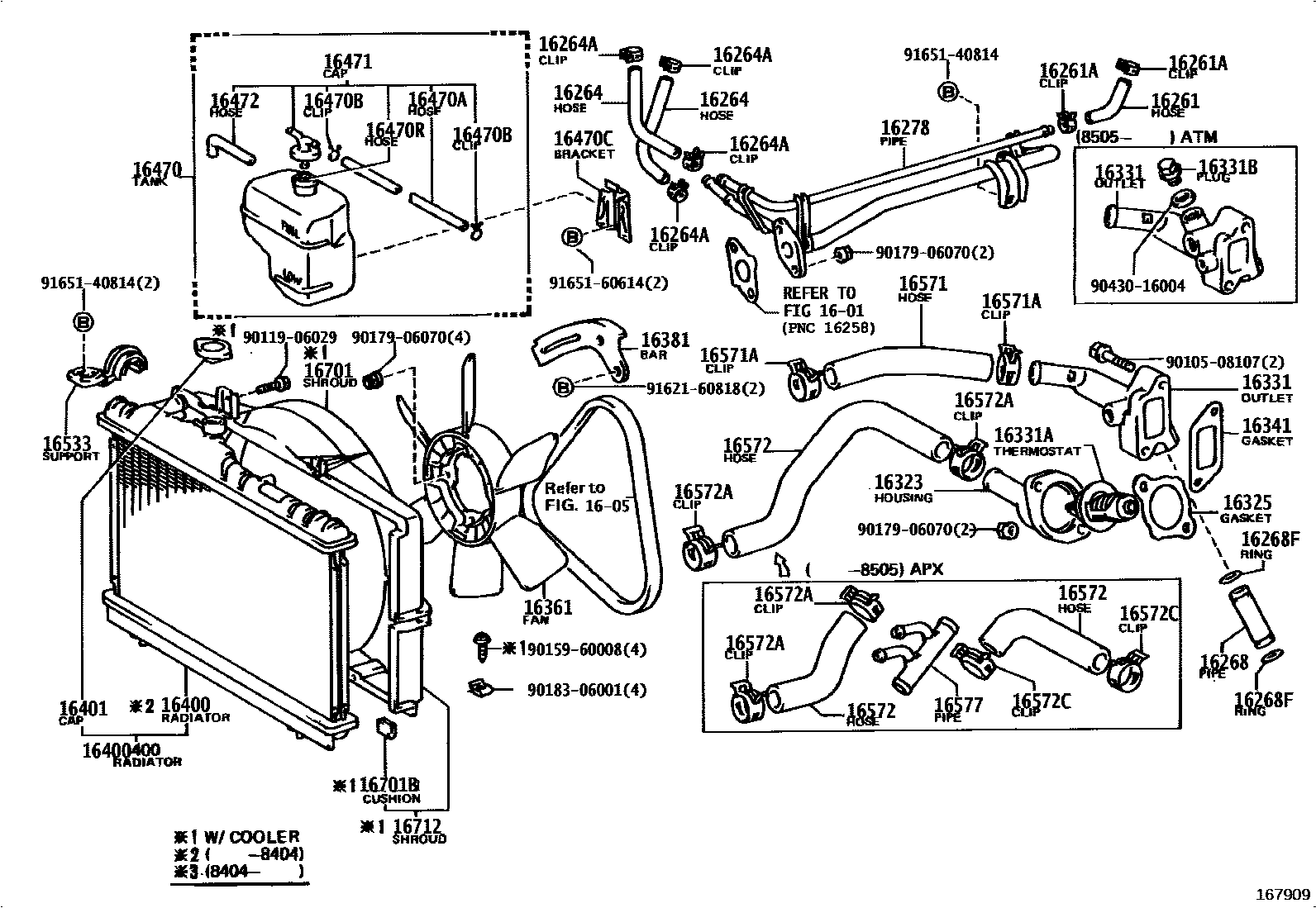 Toyota COROLLA RADIATOR & WATER OUTLET EPC diagram — 167909