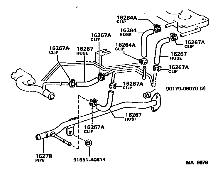 Toyota COROLLA RADIATOR & WATER OUTLET EPC diagram — MA6679