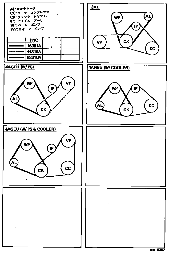 Toyota COROLLA V-Belt EPC diagram — MA9367