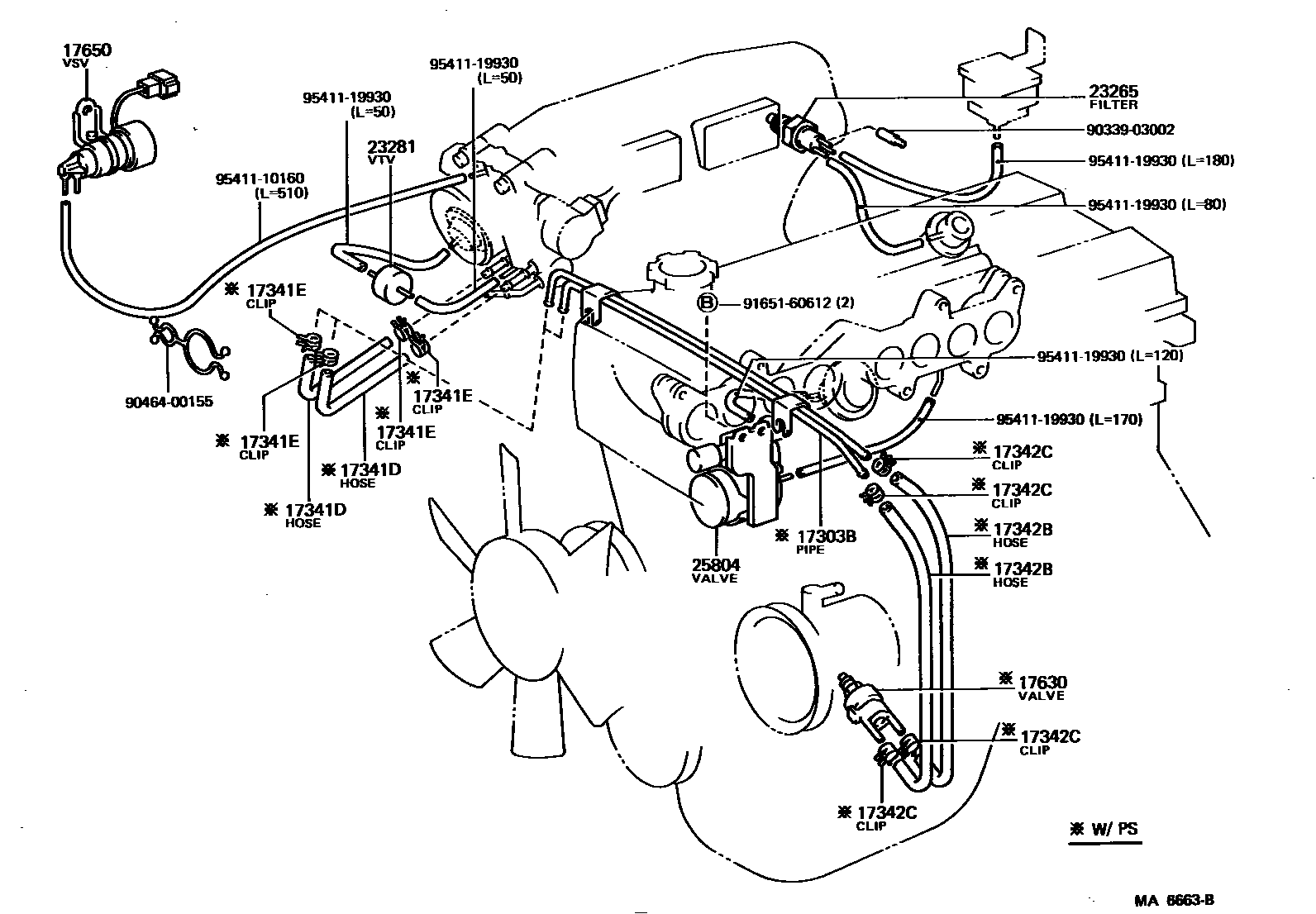 Toyota COROLLA vacuum tube EPC diagram — MA6663B