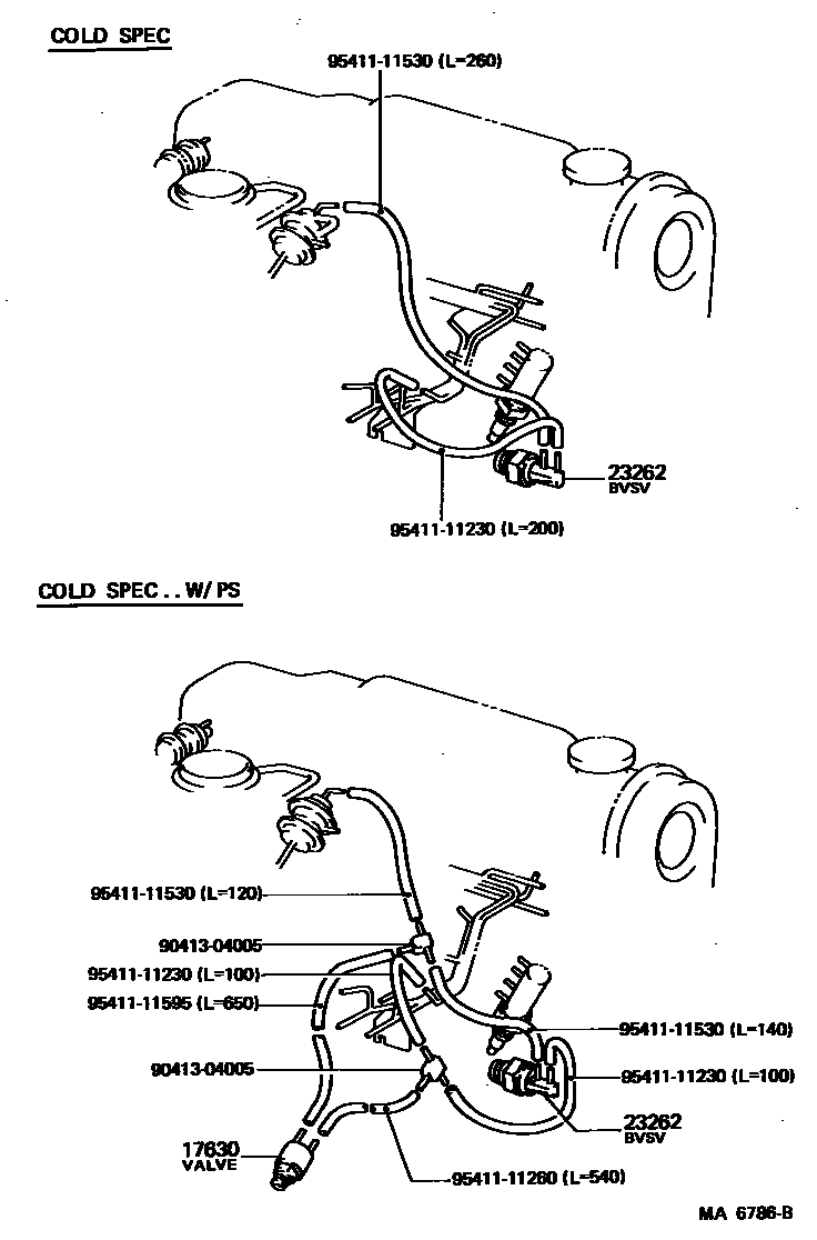 Toyota COROLLA vacuum tube EPC diagram — MA6786B