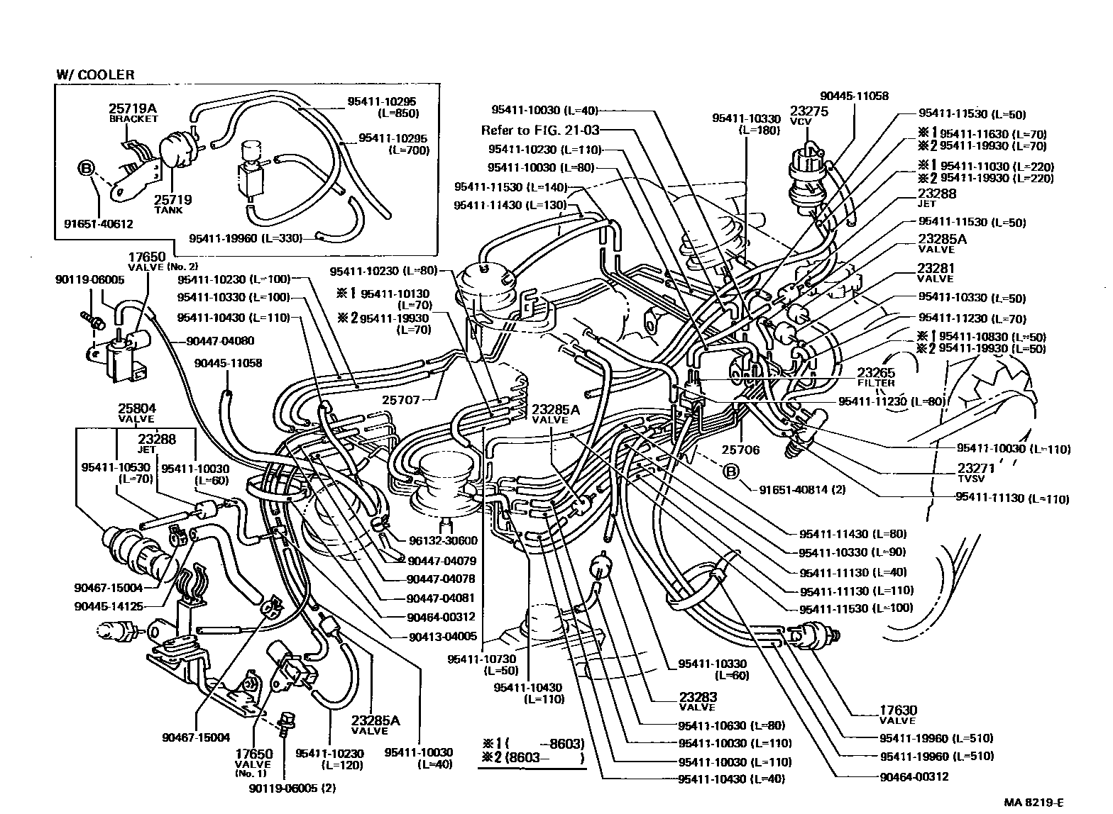 Toyota COROLLA vacuum tube EPC diagram — MA8219E