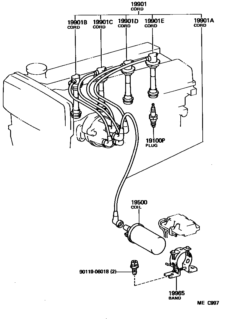 Toyota COROLLA 点火线圈和火花塞 EPC diagram — MEC997