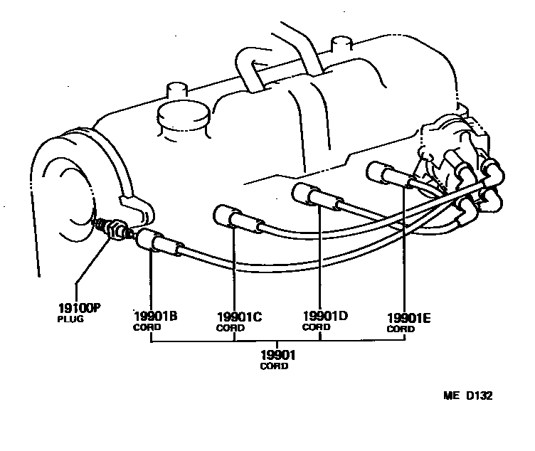 Toyota COROLLA 点火线圈和火花塞 EPC diagram — MED132