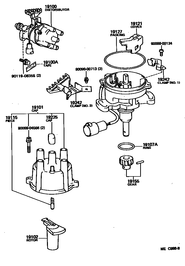 Toyota COROLLA 分电器 EPC diagram — MEC998B
