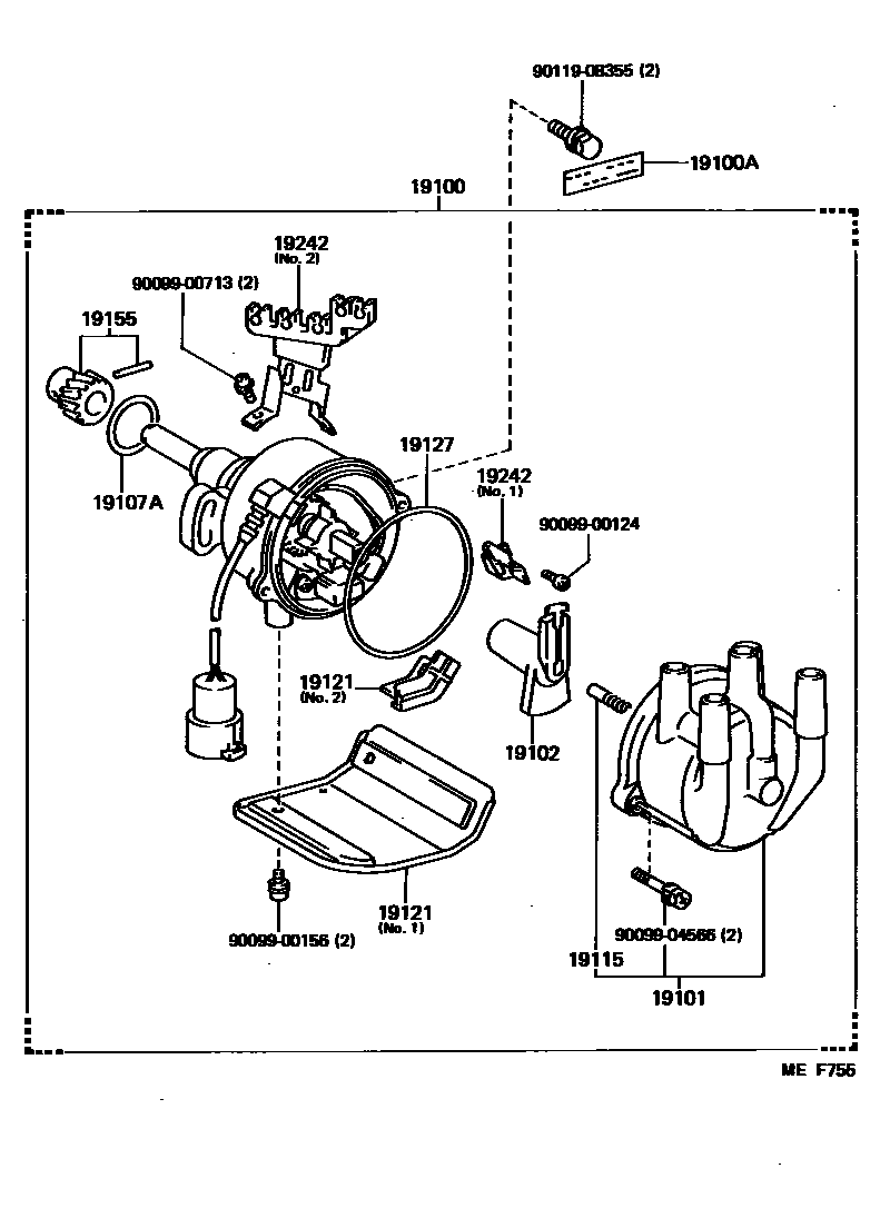 Toyota COROLLA 分电器 EPC diagram — MEF755