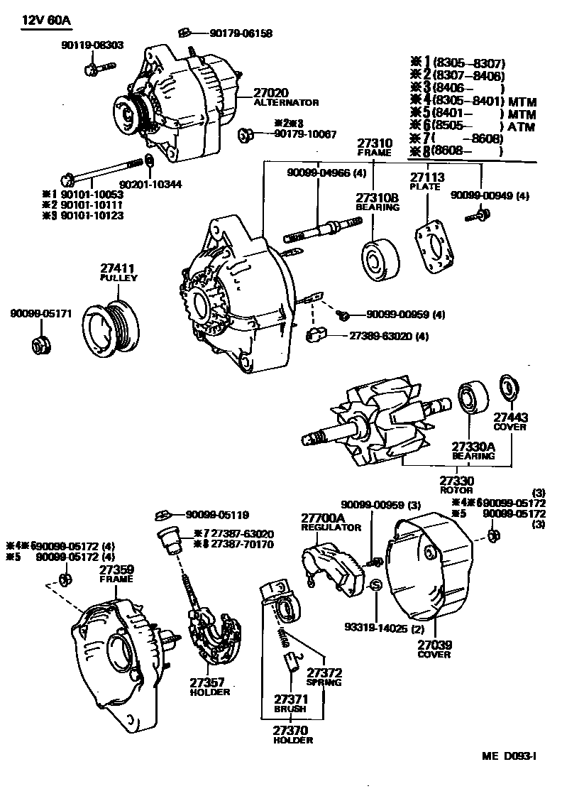 Toyota COROLLA Alternator EPC diagram — MED093I
