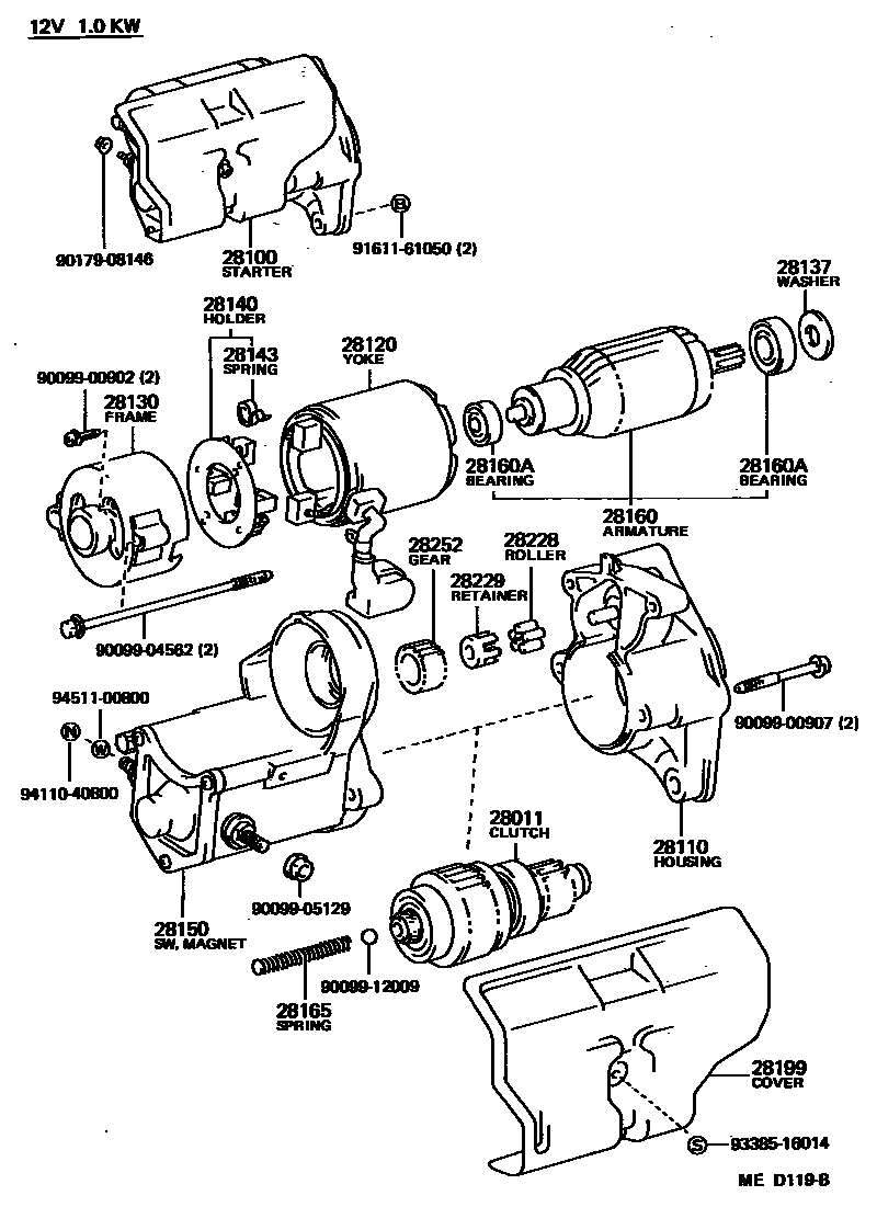 Toyota COROLLA 起动机 EPC diagram — MED119B