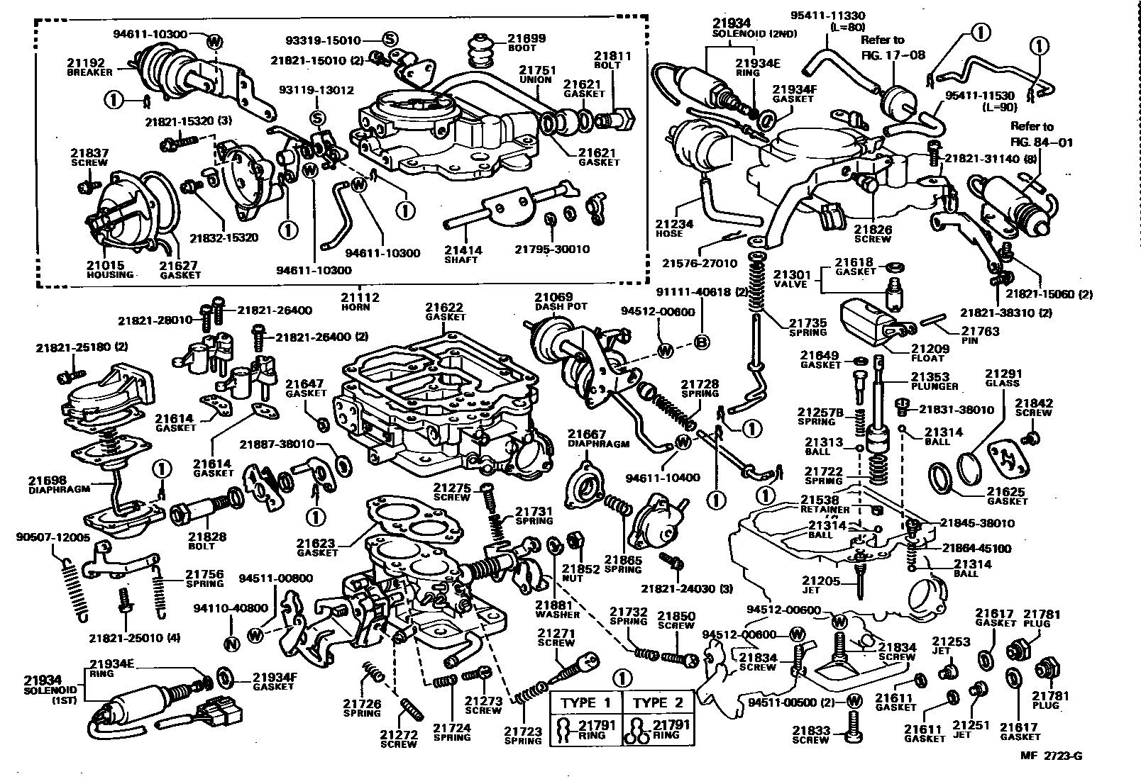 Toyota COROLLA 化油器 EPC diagram — MF2723G