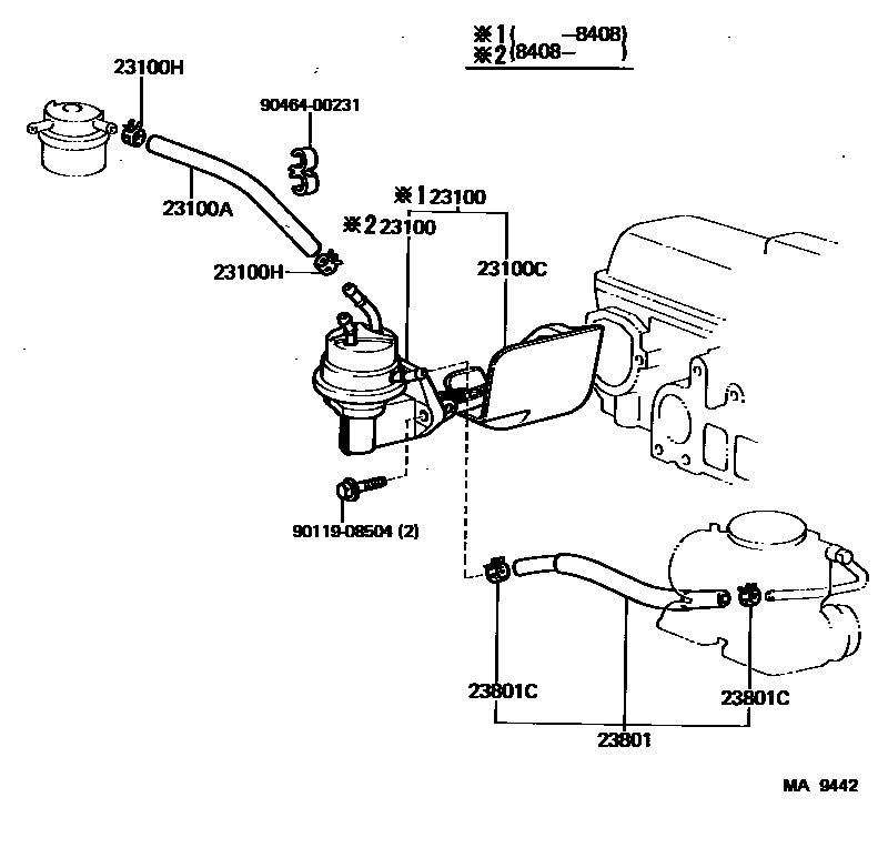 Toyota COROLLA 燃油泵和燃油管 EPC diagram — MA9442
