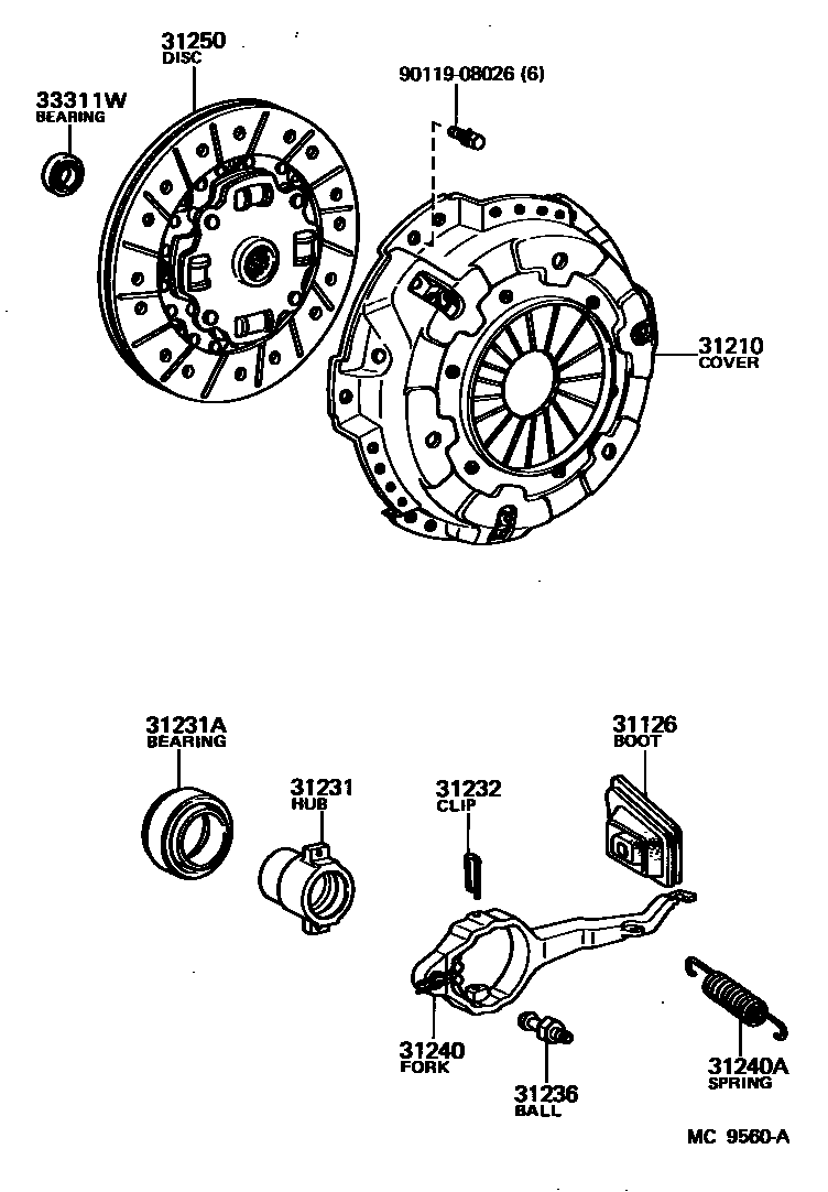 Toyota COROLLA 离合器和分离叉 EPC diagram — MC9560A