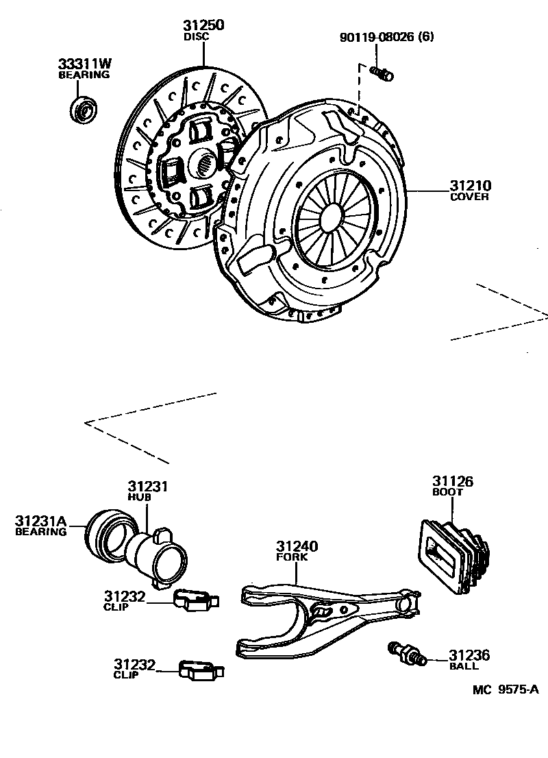 Toyota COROLLA 离合器和分离叉 EPC diagram — MC9575A