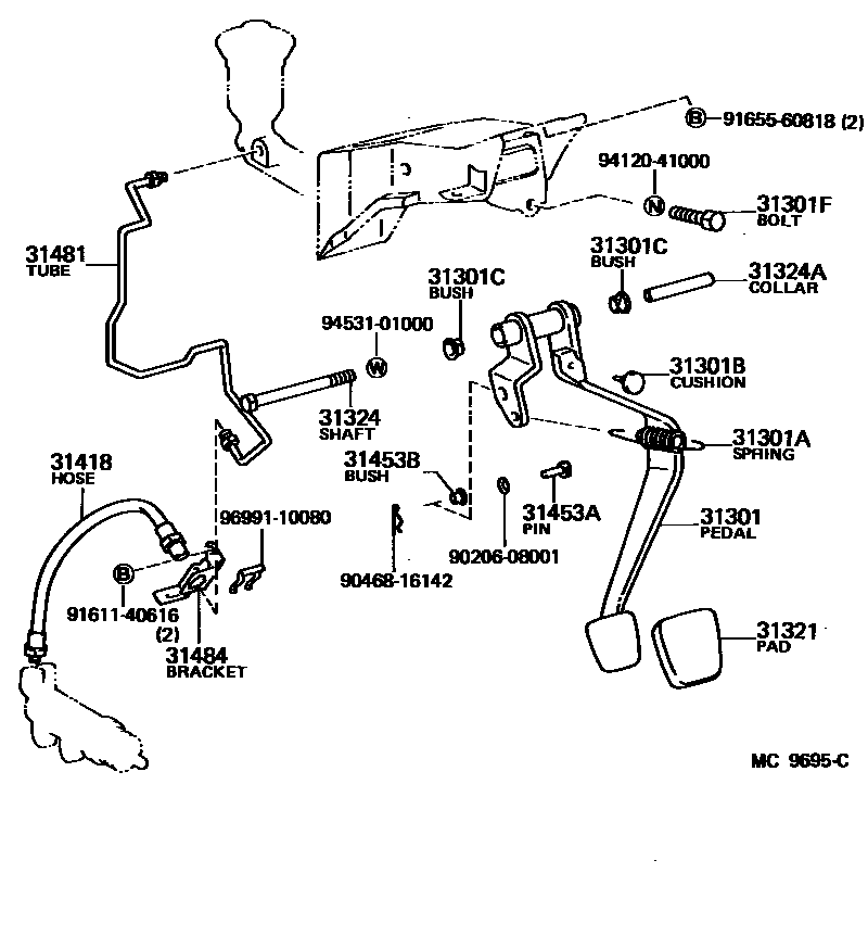 Toyota COROLLA 离合器踏板和挠性软管 EPC diagram — MC9695C