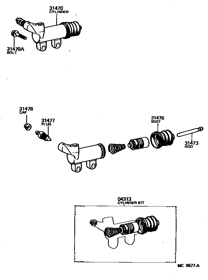 Toyota COROLLA 离合器分离缸 EPC diagram — MC9577A