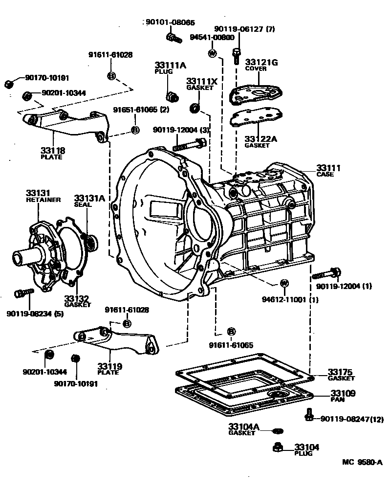 Toyota COROLLA 离合器壳和变速器壳(MTM) EPC diagram — MC9580A