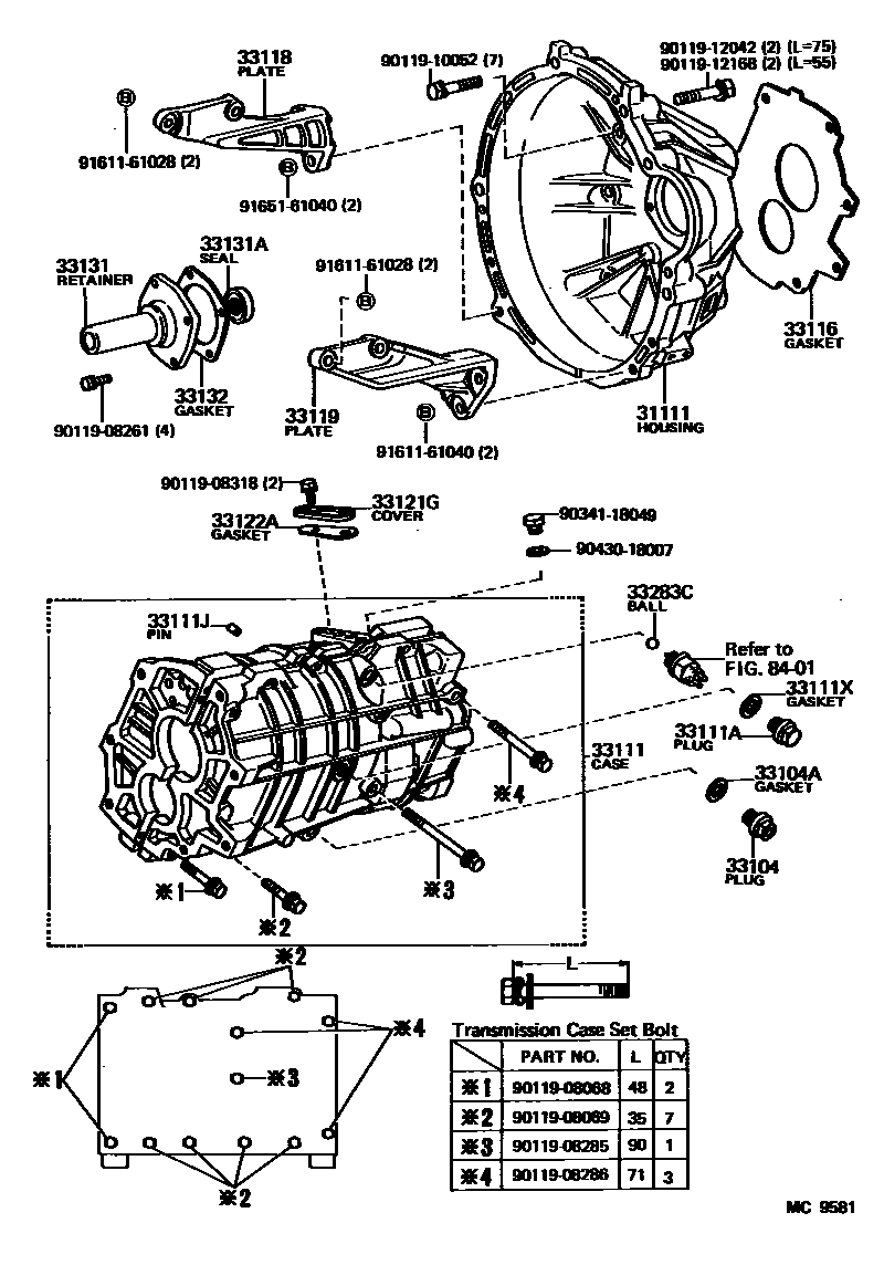 Toyota COROLLA 离合器壳和变速器壳(MTM) EPC diagram — MC9581
