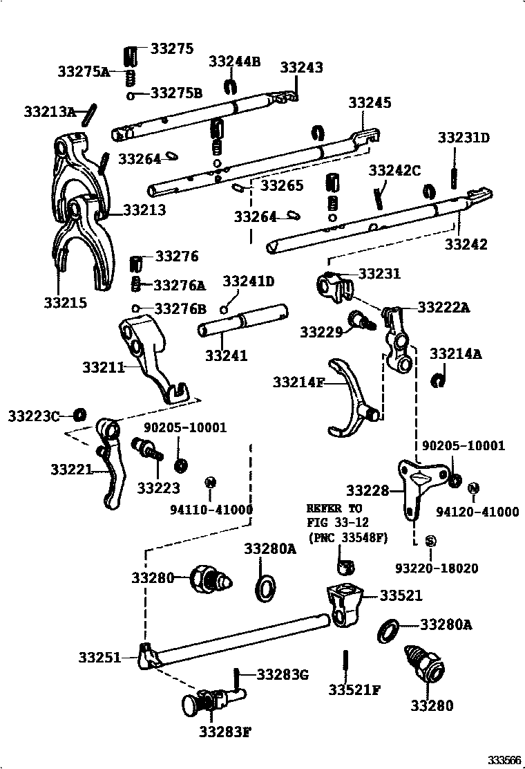 Toyota COROLLA 换档拨叉和换档杆轴(MTM) EPC diagram — 333566