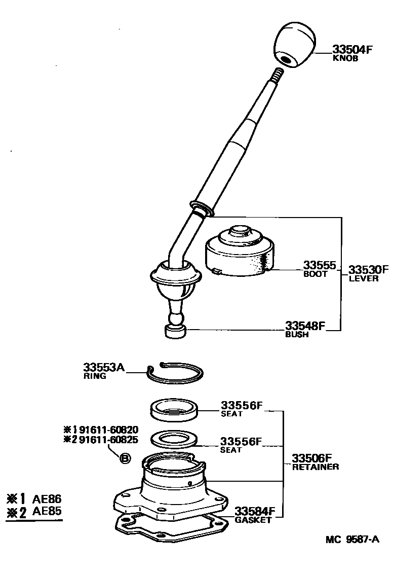 Toyota COROLLA Shift Lever & Retainer EPC diagram — MC9587A